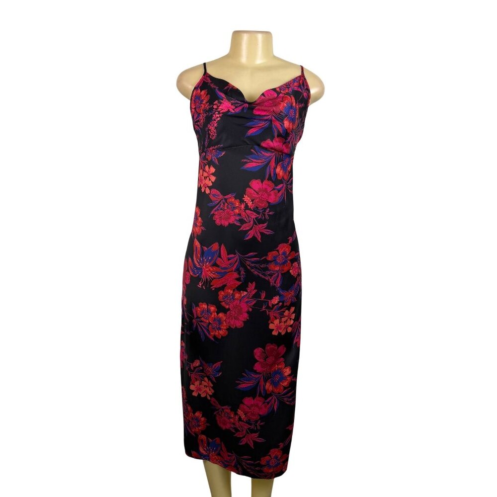 Free People Womens Black Floral Midi Dress  Sleeveless Lightweight Size 6